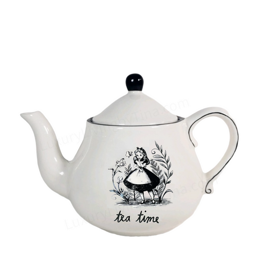 Disney Alice In Wonderland "TEA TIME" Ceramic Teapot Collectible Decor