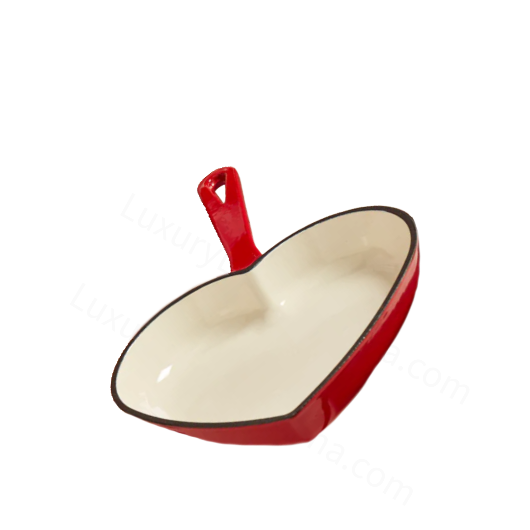9” Enameled Cast Iron Red Heart-Shaped Skillet Fry Pan