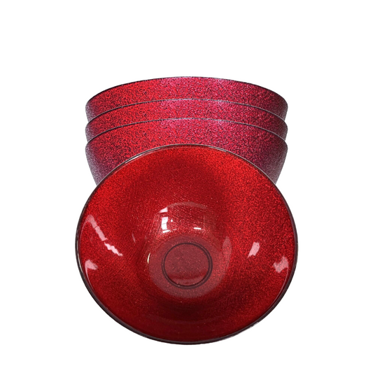 Red Sparkling 6" Glass Dinner Side Bowls with Textured Back, Set of Four