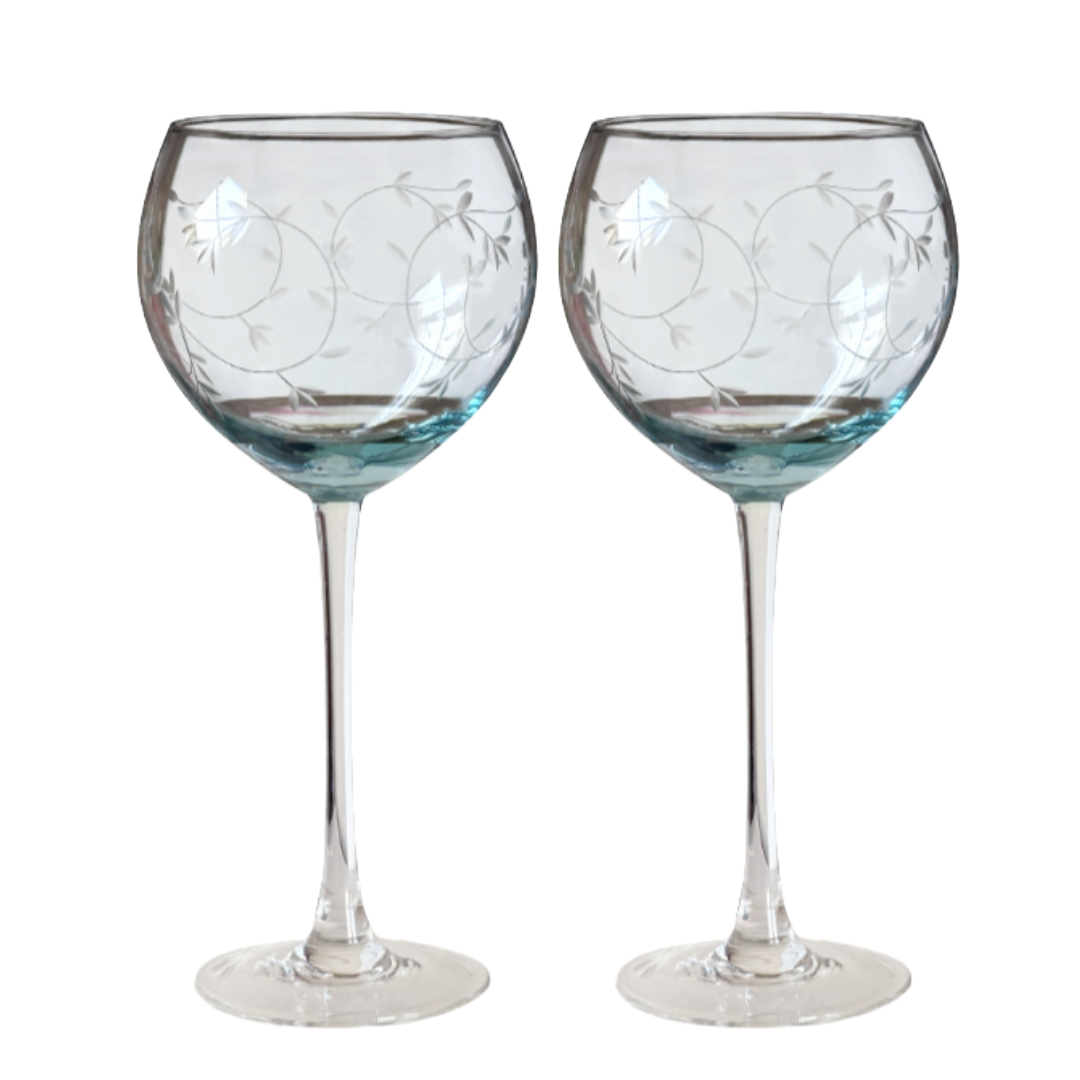 Lenox Heather Blue Balloon Wine Glass White Etched Flowers w/Turquoise –  Luxury Living by Tina
