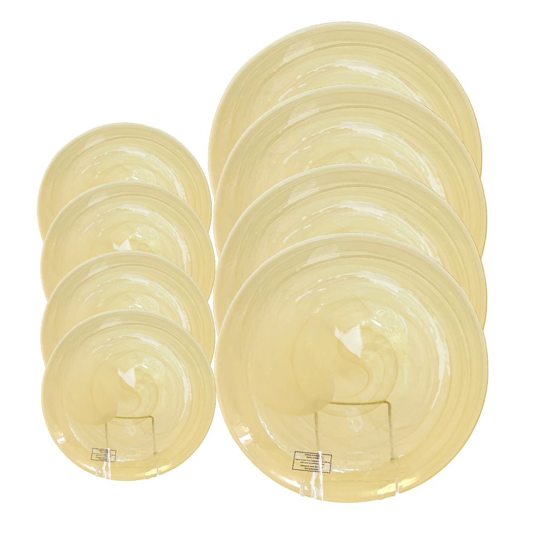 Dinnerware Set Translucent Yellow Glass w/White Swirls  4 Dinner Plates 4 Salad Plates by The Art of Tabletop