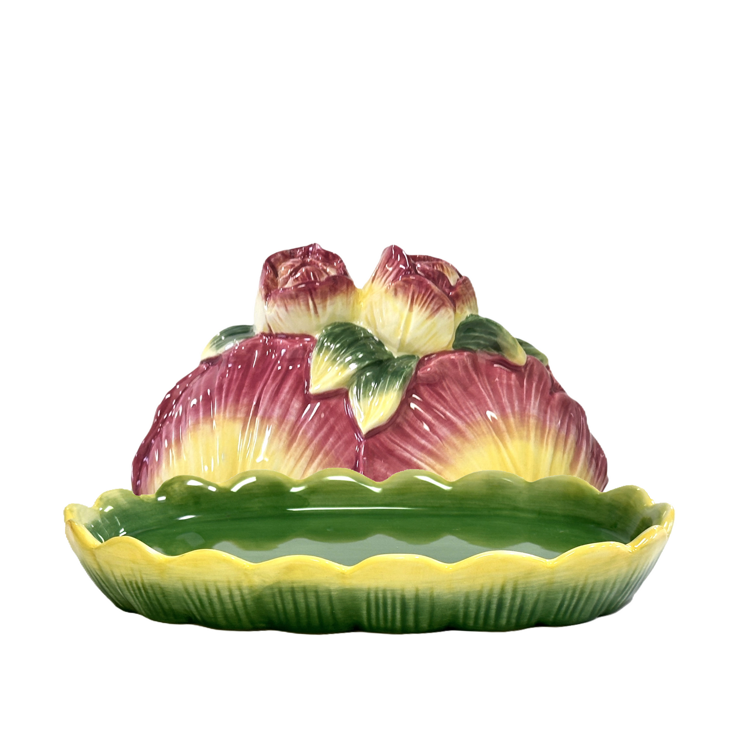Ceramic Butter Dish w/3-D Roses on Lid and a Lilypad Base by Corner Ruby Garden