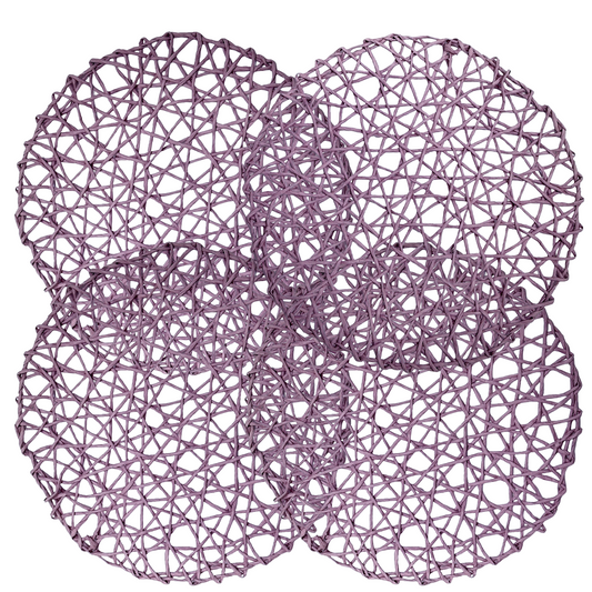 Set of 4 Purple Place Mats 15" Woven, Open Lattice Design, Polyster Fiber