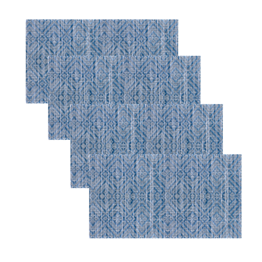 Placemats Rectangle 13"x18"  Blue & Silver Geometric Hexagons & Diamond Shapes