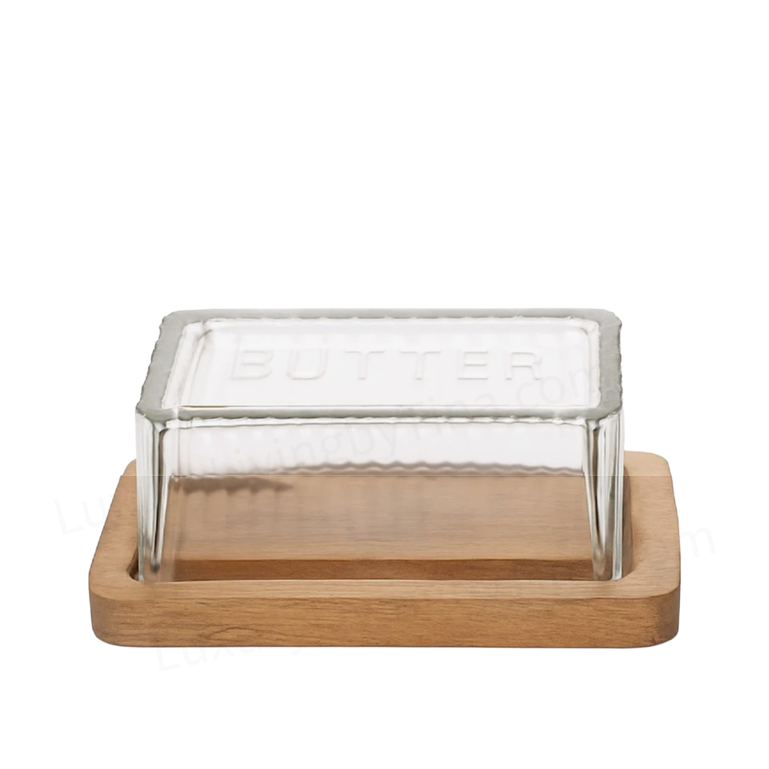 Butter Dish Keeper Glass Dome on Wood Base Ebern Designs Perette