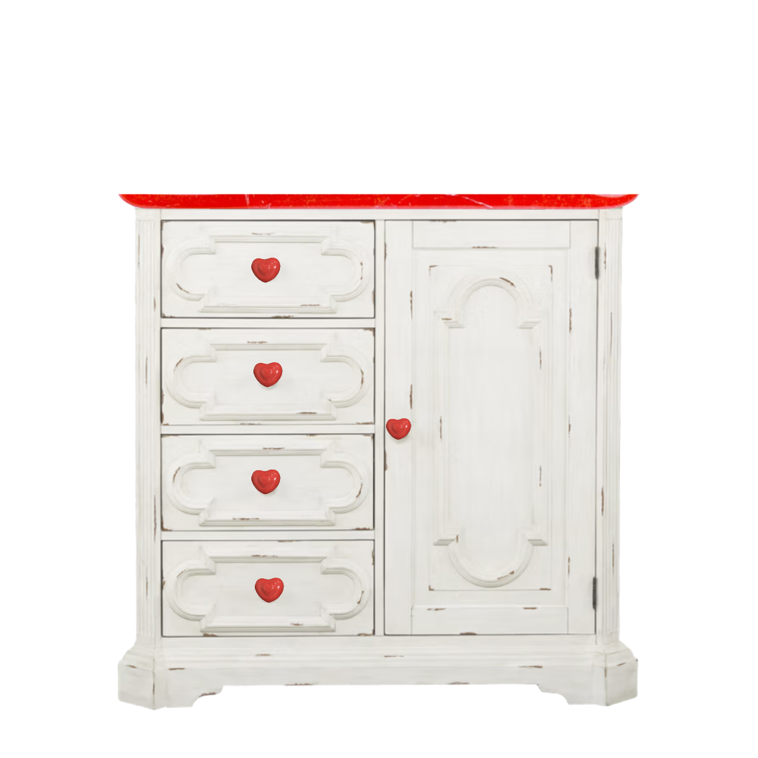 Red Ceramic Heart-Shaped Drawer Pull Knobs Set of 4
