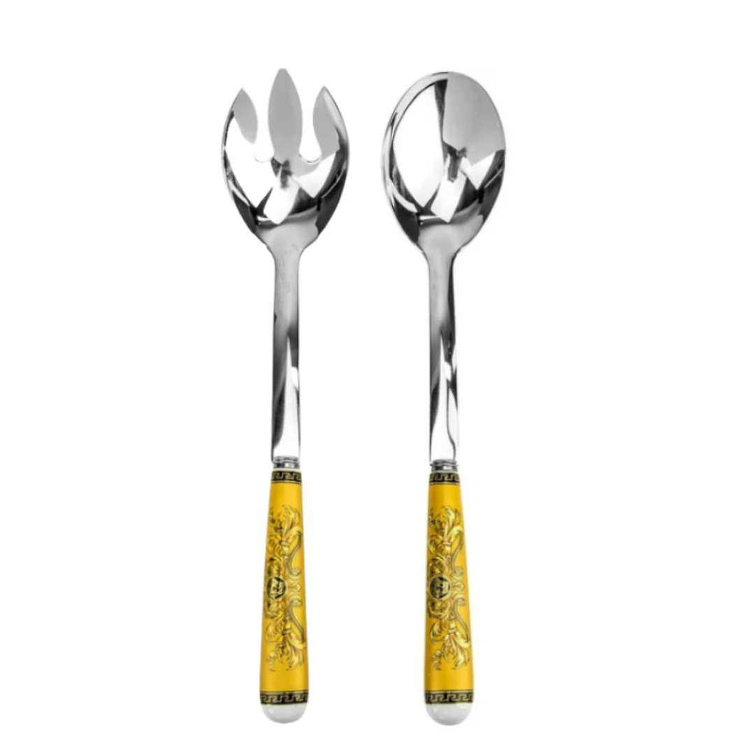 Serving Spoon & Fork White Gold Intricate Detail Stainless Steel by Joseph Sedgh