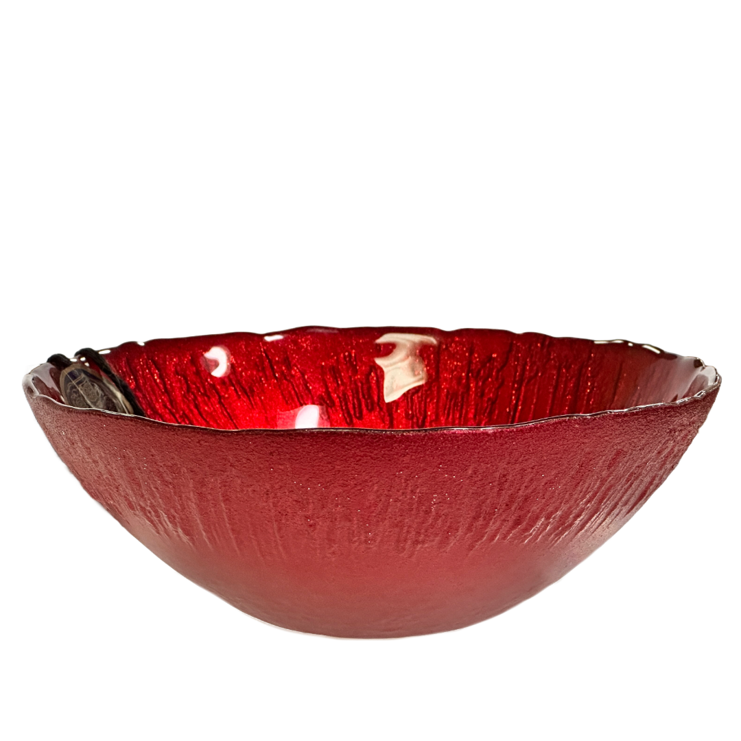 Red Sparkling Glass Dinner Side Bowl w/Textured Back, Salads, Desserts