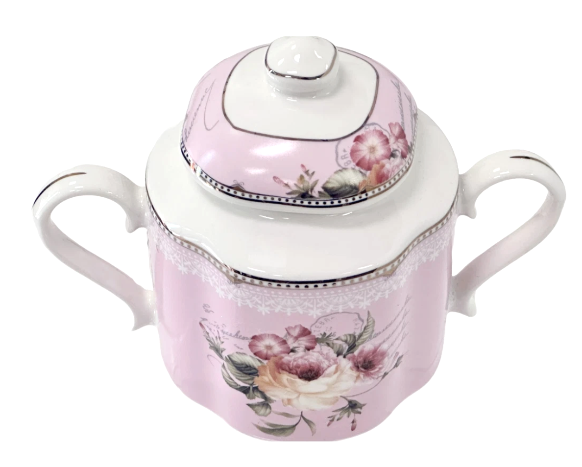 Sugar Bowl Pink Roses w/Gold Trim, Porcelain Victorian Style by Eileen's Reserve