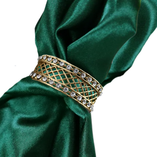 Napkin Rings Gold Lattice with Rhinestone Accents on Top & Bottom Set of Four by Tahari