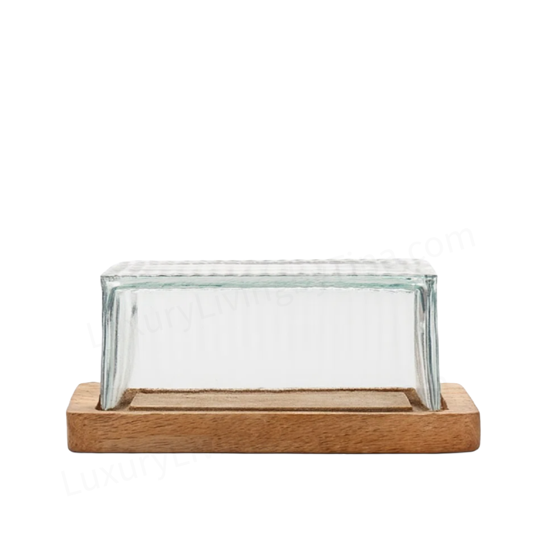 Butter Dish Keeper Glass Dome on Wood Base Ebern Designs Perette