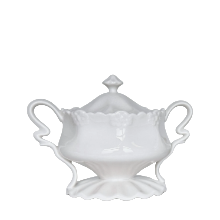 Grace's Teaware, White Porcelain Sugar Bowl w/Lid, Ruffled Pedestal w/Floral Rim