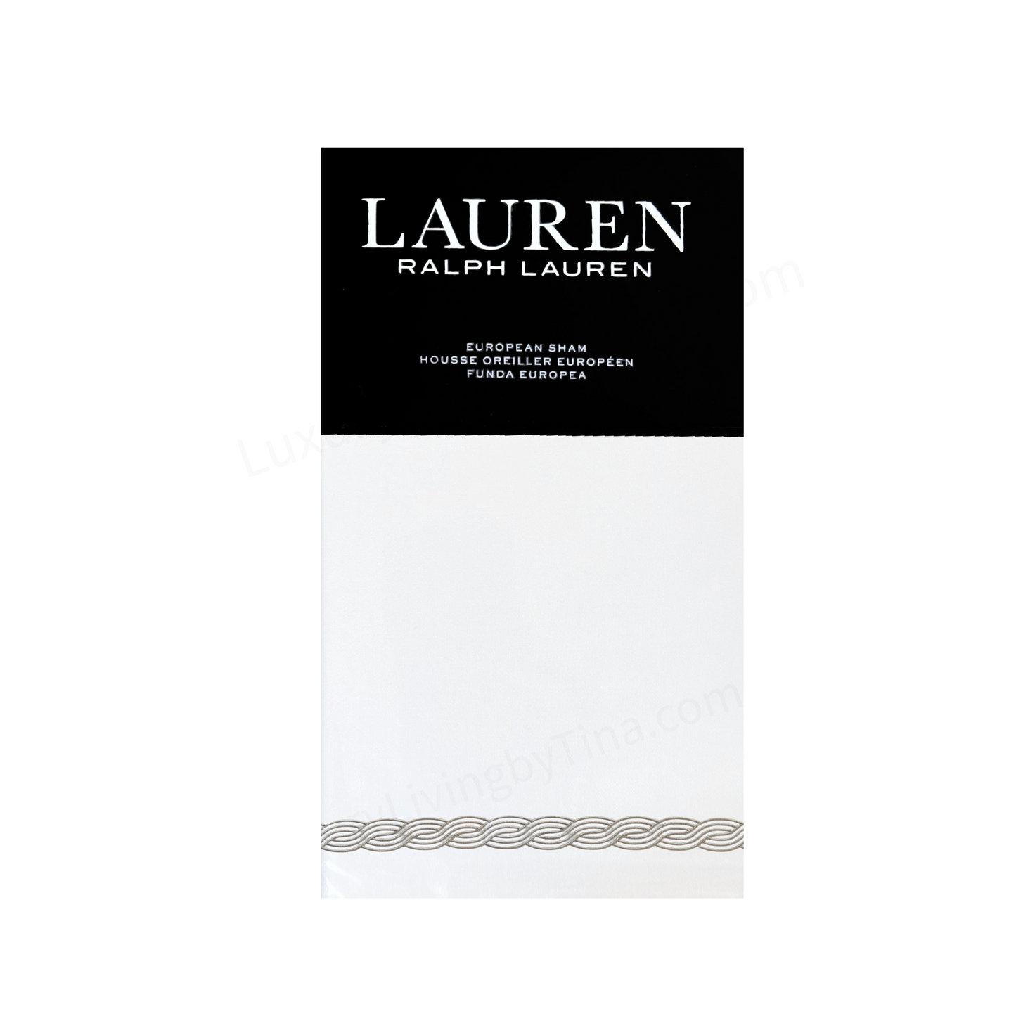 Ralph Lauren King Size European Sham "Spencer" White with Gray Cable Embrodery 20" x 36" Cover