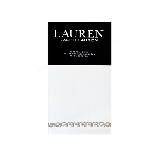 Ralph Lauren King Size European Sham "Spencer" White with Gray Cable Embrodery 20" x 36" Cover