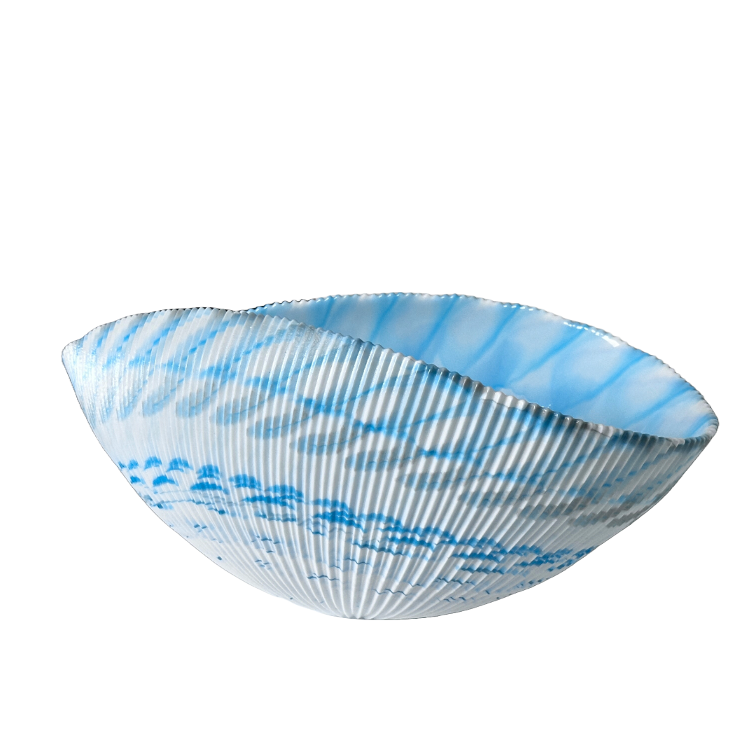Sea Blue Murano Glass Bowl Curved Sides Handmade in Italy byYalos Murano Glass