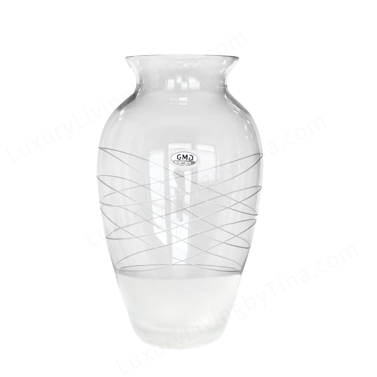 Afterglow Glass Vase with Frosted Abstract Design, Tulip Opening Made In Romania