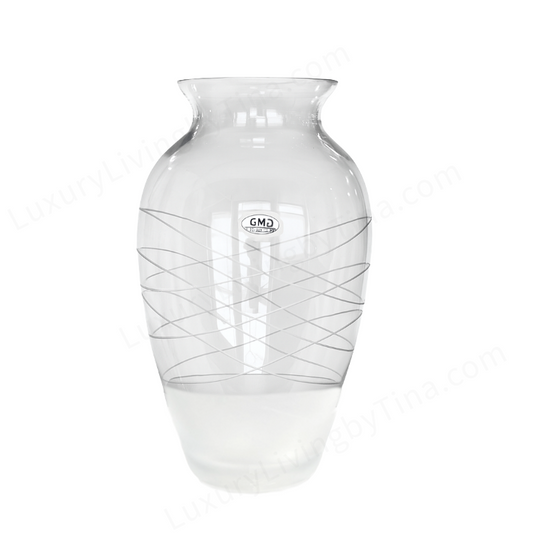 Afterglow Glass Vase with Frosted Abstract Design, Tulip Opening Made In Romania