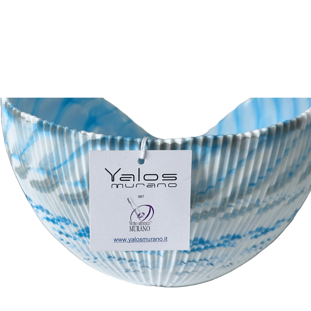 Sea Blue Murano Glass Bowl Curved Sides Handmade in Italy byYalos Murano Glass