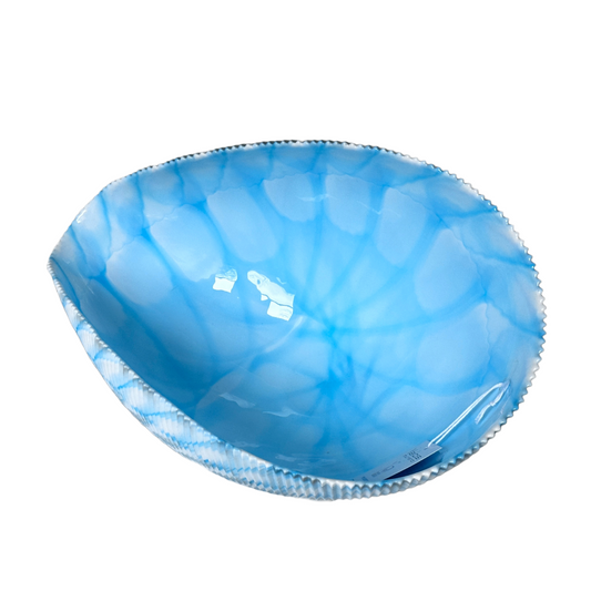 Sea Blue Murano Glass Bowl Curved Sides Handmade in Italy by Yalos Murano Glass