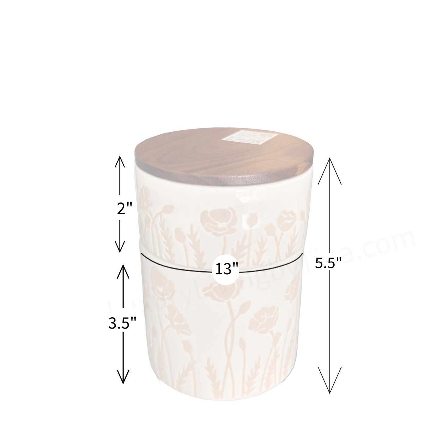 Double Ceramic Storage Canister Cream with Raised Tan Flowers