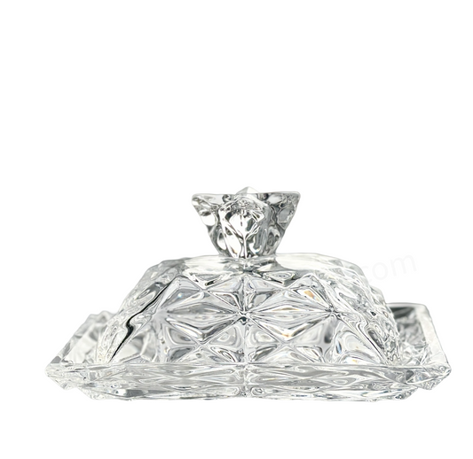 Butter Keeper Dish Diamond Cut‑Glass with Faceted Lid Retro Kitchen Serveware