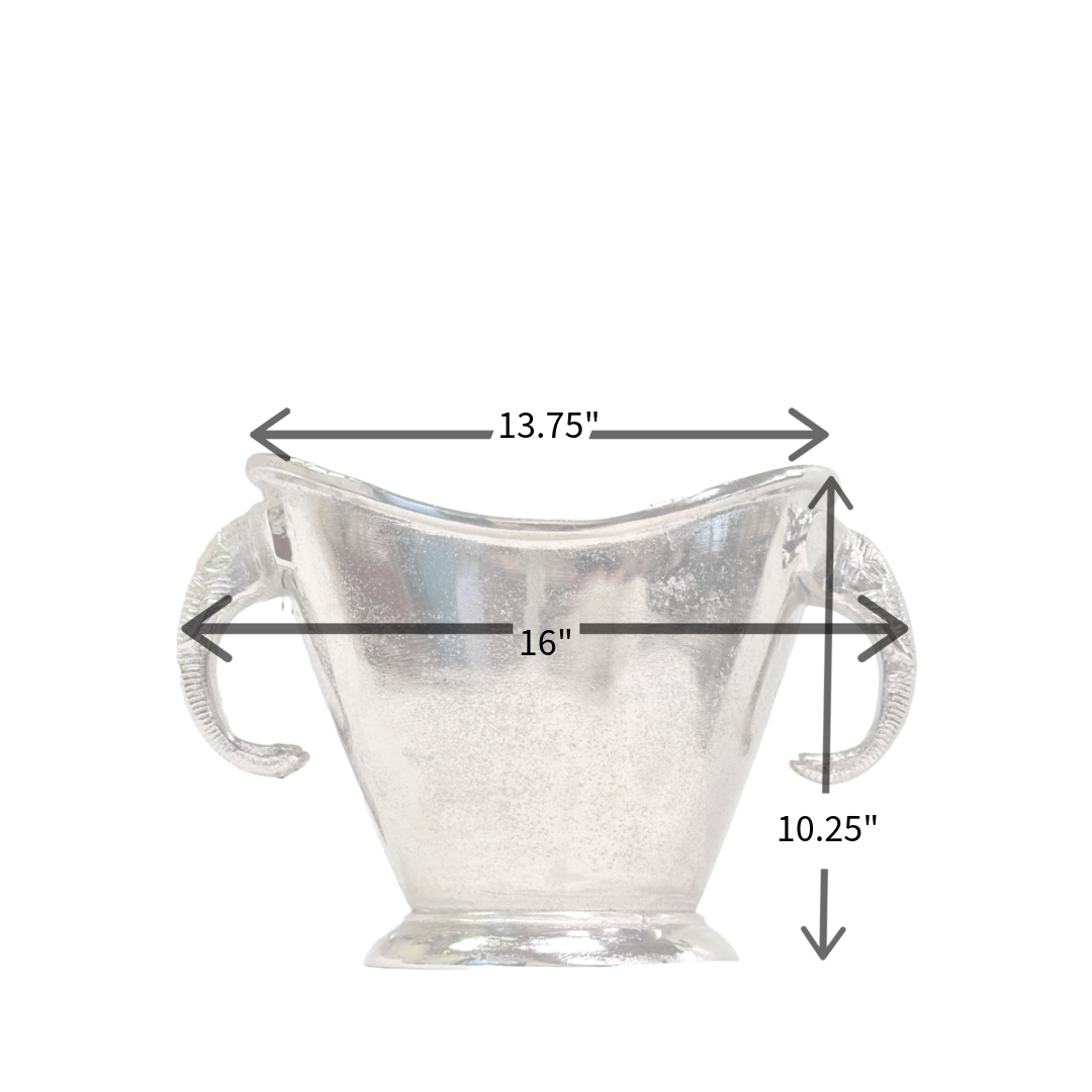 Ice Bucket Wine Chiller Elephant Trunk Handles Silver Metal, Bar Accessories